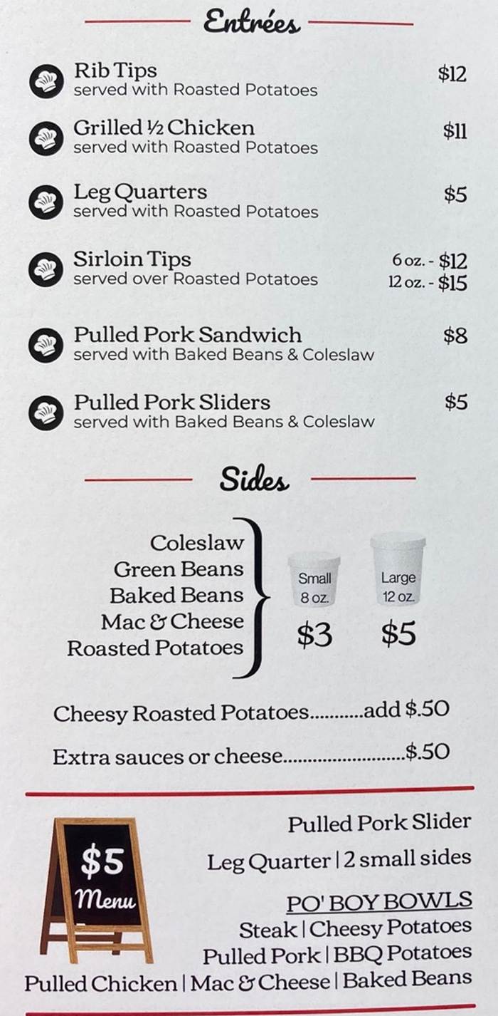 Uncle Rod's BBQ menu page 1